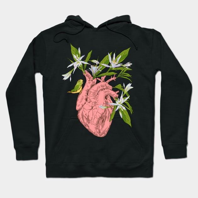 heart with flowers, leaves and birds Hoodie by Olga Berlet